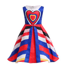 Sweetheart Fancy Princess Girl Party Dress Striped Colorful Printed Flower Dress Flower Girl Knee Length Frocks Dresses